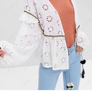 Zara White Eyelet Kimono shrug Top - Boho or Hippie style - small